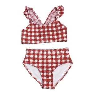 NWT Cat & Jack Girls Red Gingham 2 PC Swimsuit XS 4/5